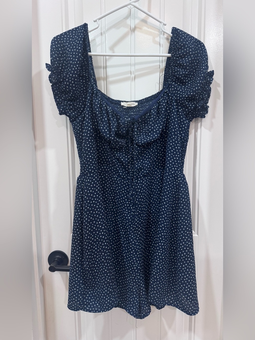 La Hearts Navy Romper with White Star Print